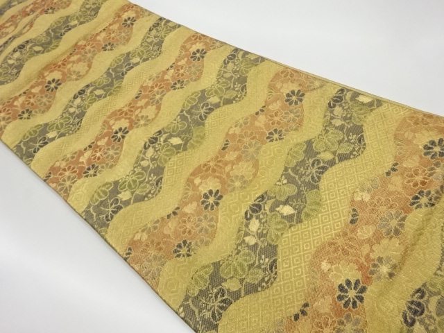 JAPANESE KIMONO / VINTAGE FUKURO OBI / WOVEN KIKU & PAULOWNIA